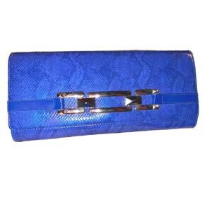 WHBM Cobalt Blue Snake‑Embossed - Silver Chain Clutch Shoulder Bag